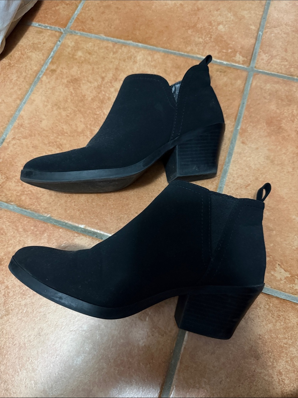 Soda Black Suede-Look Ankle Booties with Block Heel